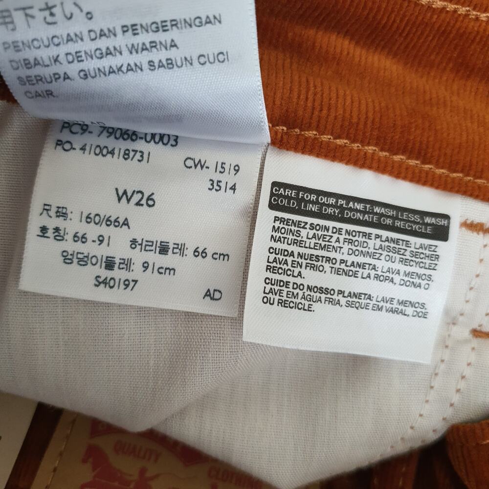 Levi's 724 Orange High Rise Straight Cropped Corduroy Pants Women's Size W26 - Picture 12 of 12